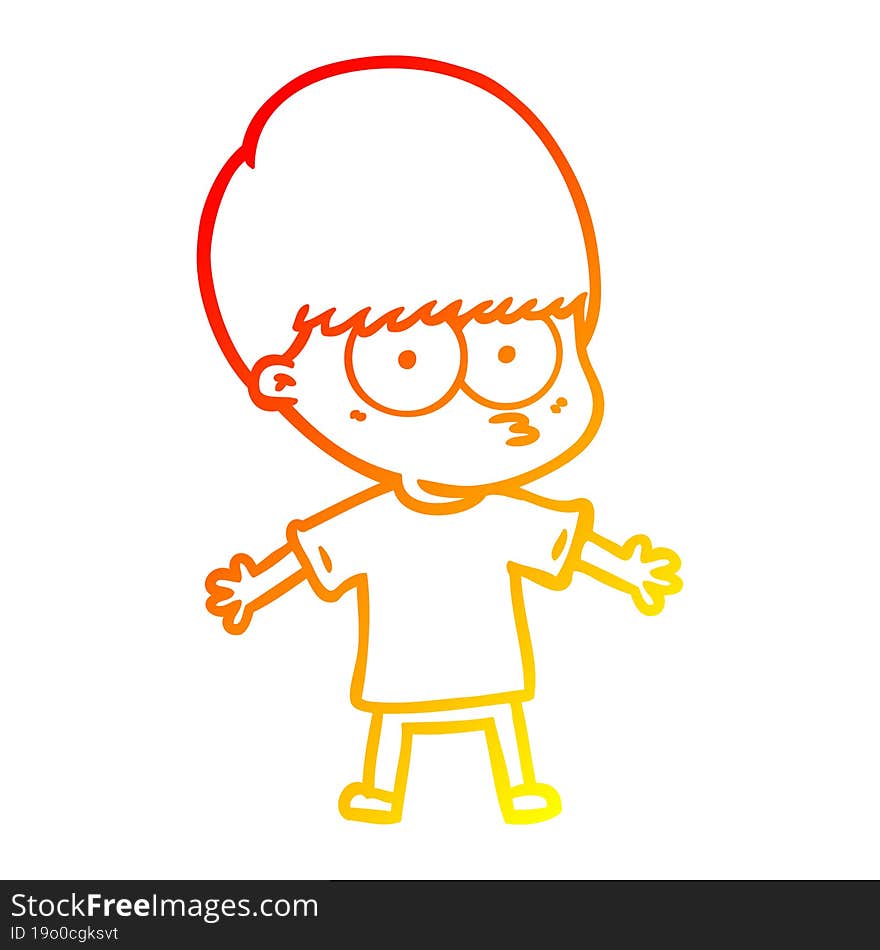 warm gradient line drawing nervous cartoon boy