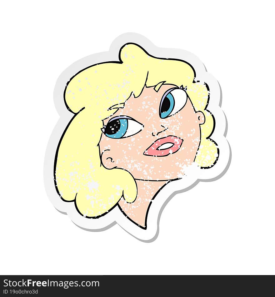 retro distressed sticker of a cartoon happy woman