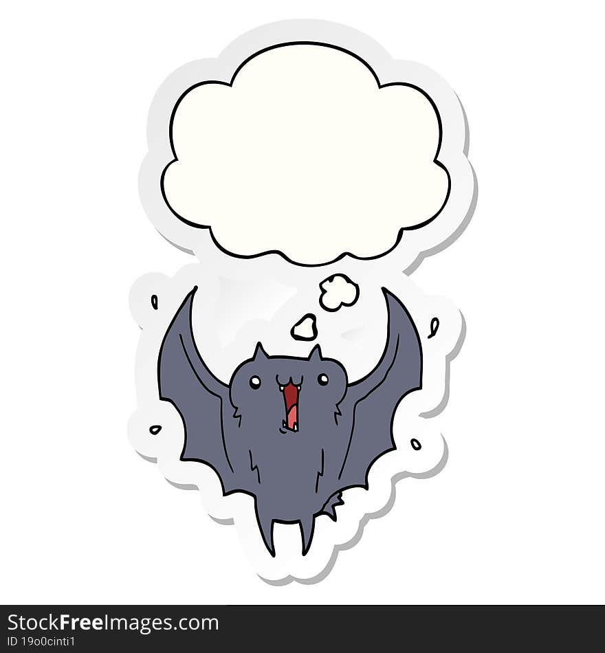 cartoon happy vampire bat and thought bubble as a printed sticker