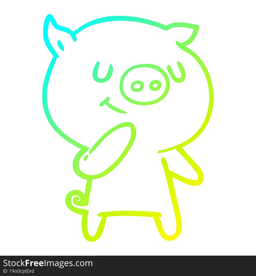 cold gradient line drawing of a happy cartoon pig