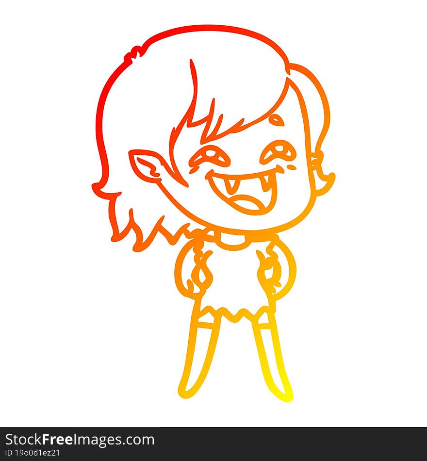 warm gradient line drawing of a cartoon laughing vampire girl