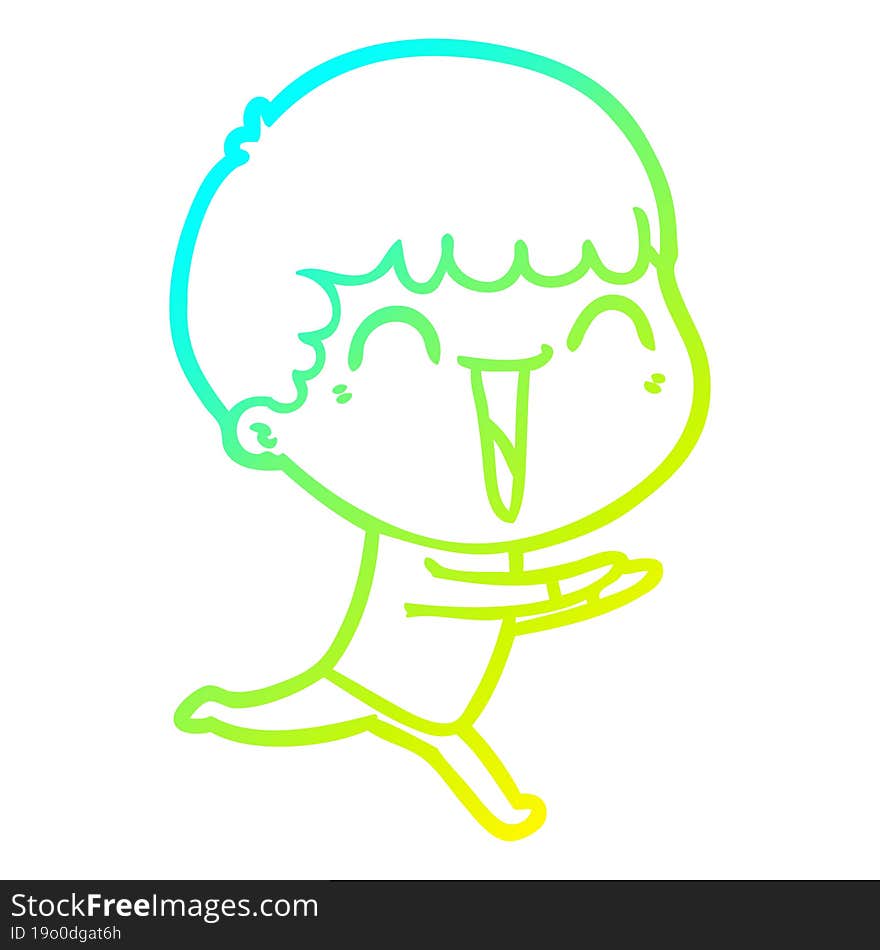 cold gradient line drawing of a cartoon happy man