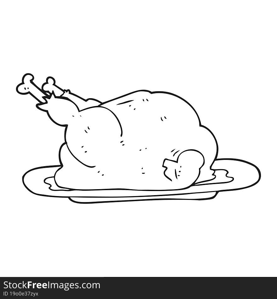 Black And White Cartoon Cooked Chicken