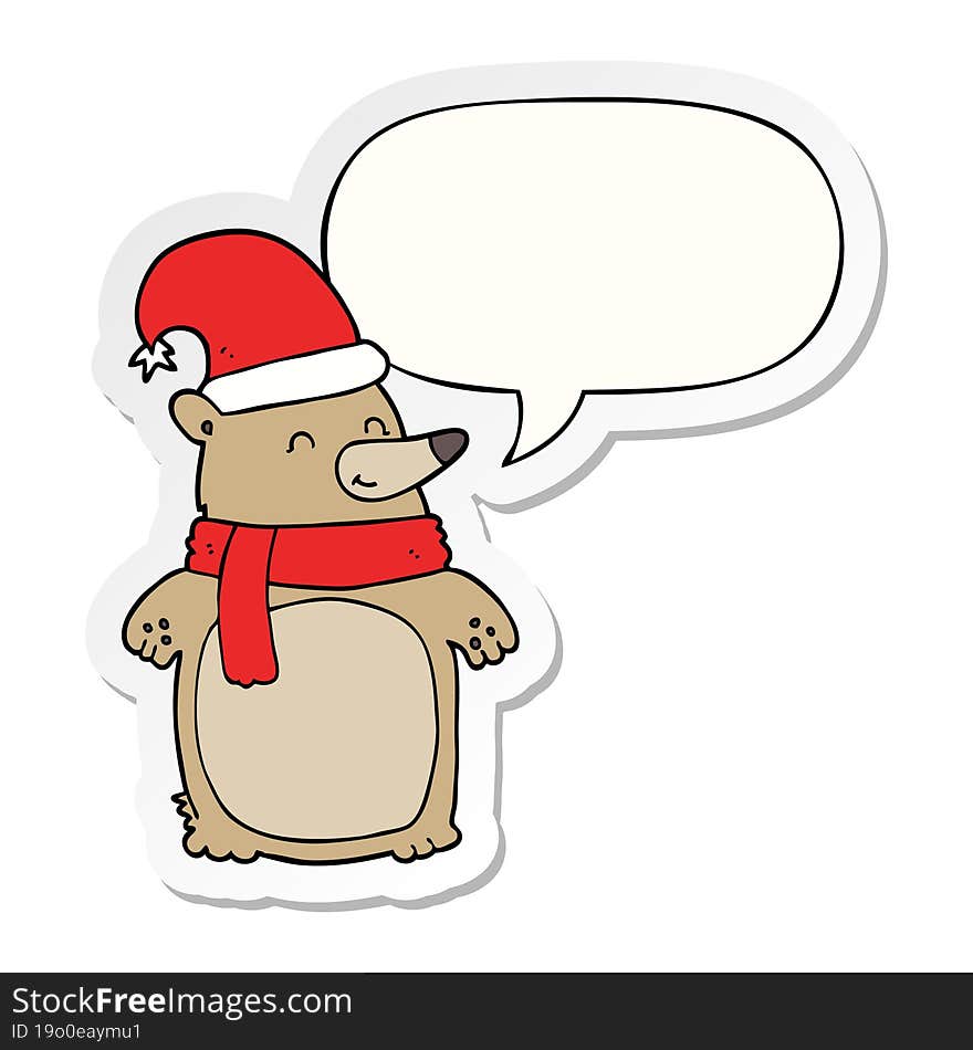 cartoon christmas bear with speech bubble sticker