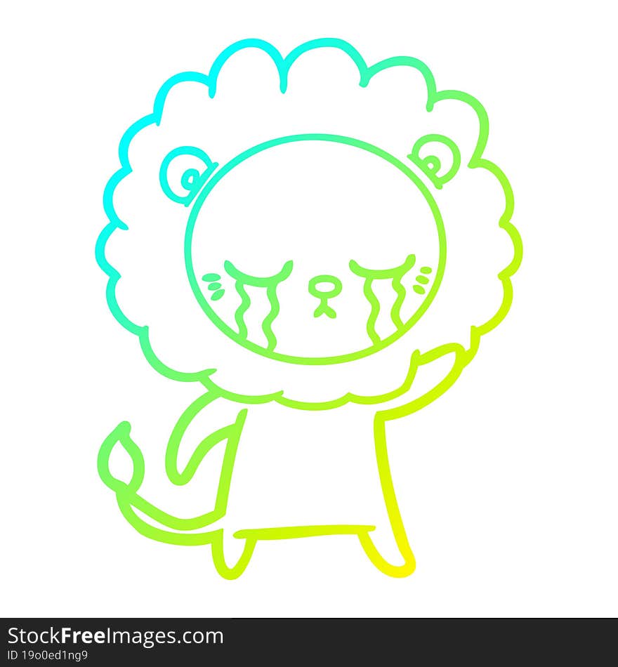 cold gradient line drawing crying cartoon lion