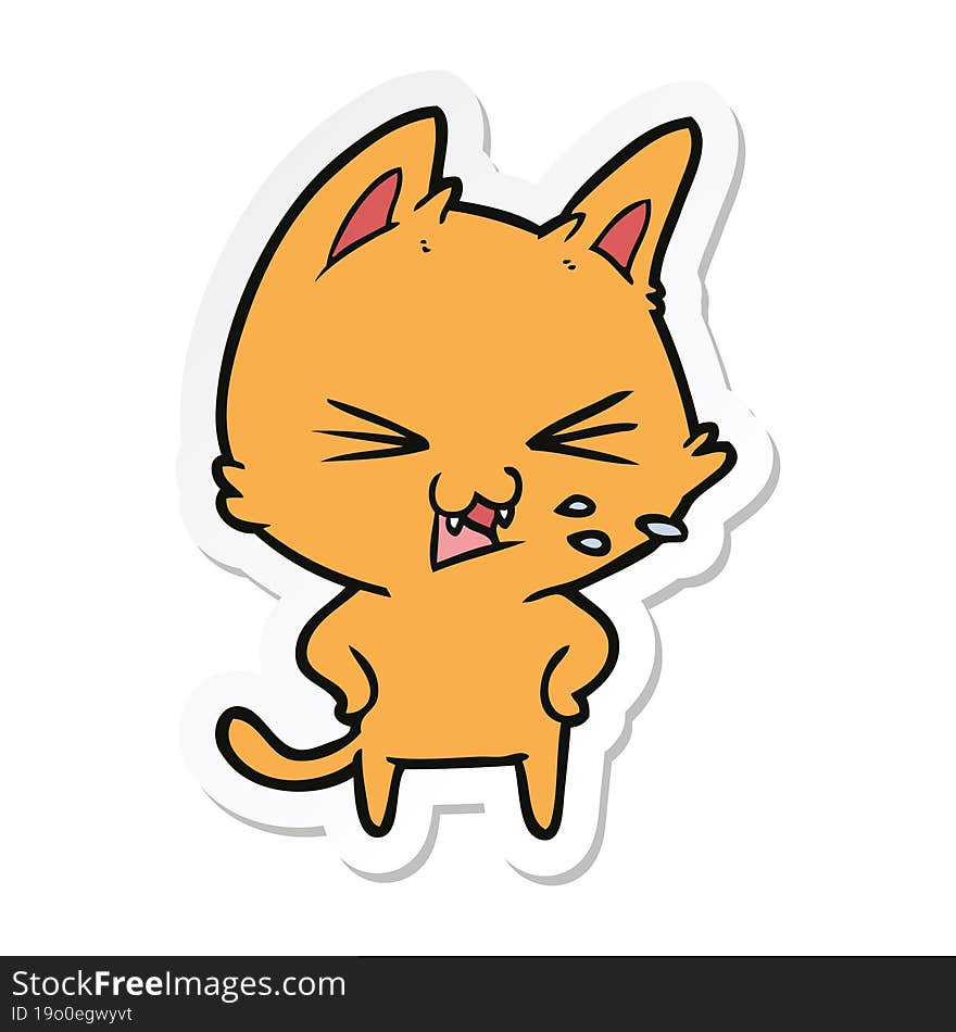 sticker of a cartoon cat hissing