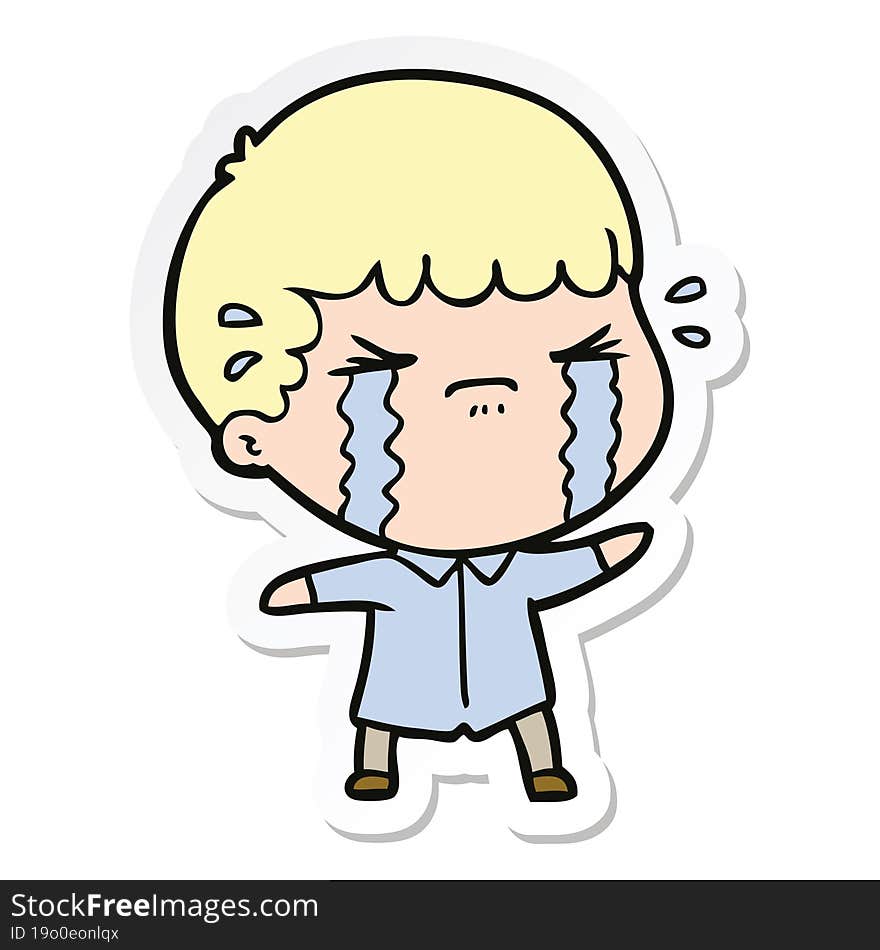 sticker of a cartoon man crying