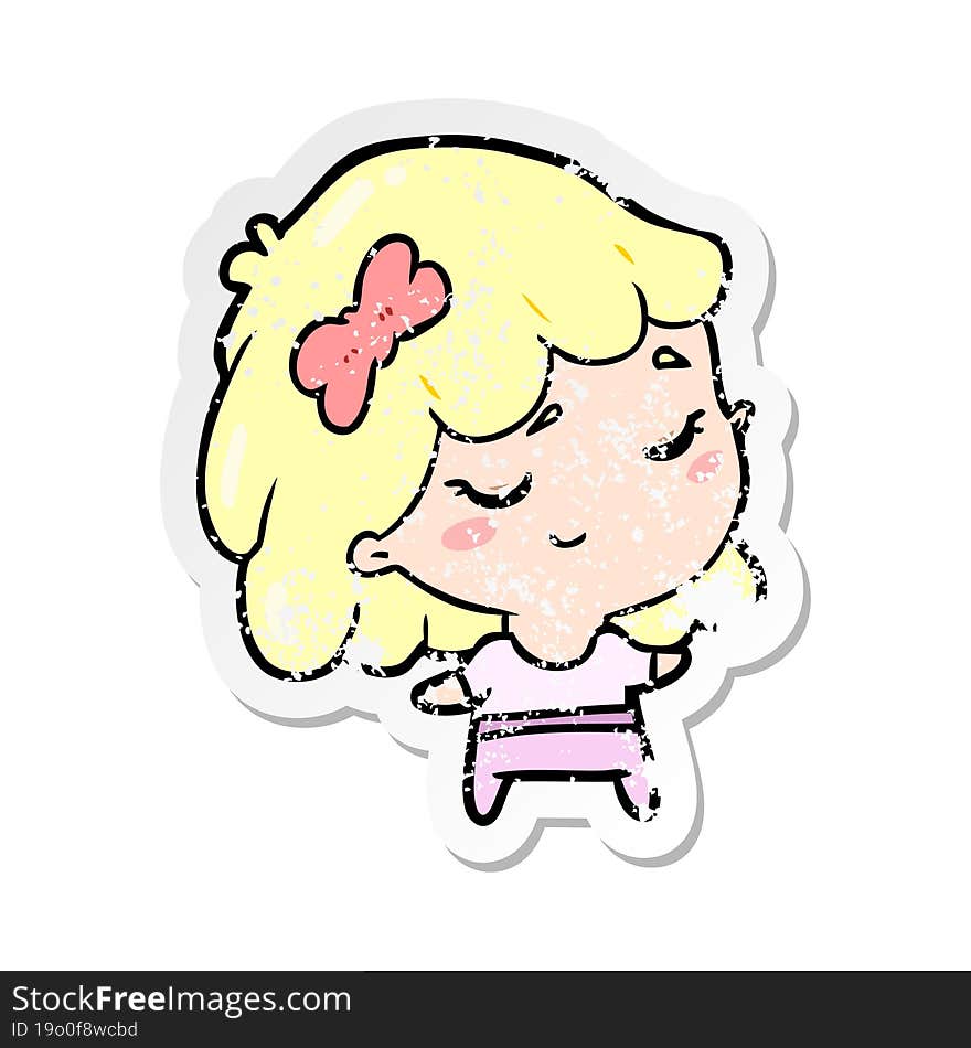 distressed sticker of a cartoon happy girl