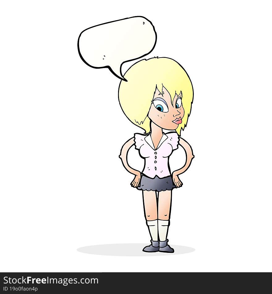 cartoon woman with hands on hips with speech bubble