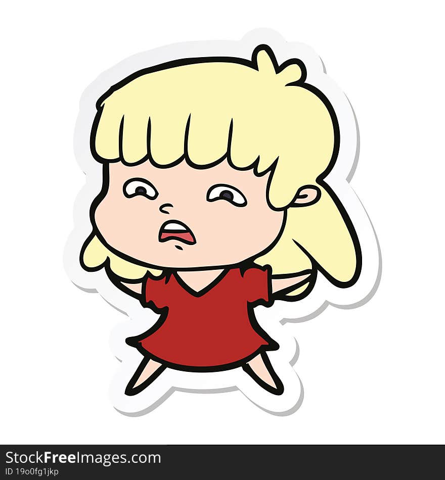 sticker of a cartoon worried woman