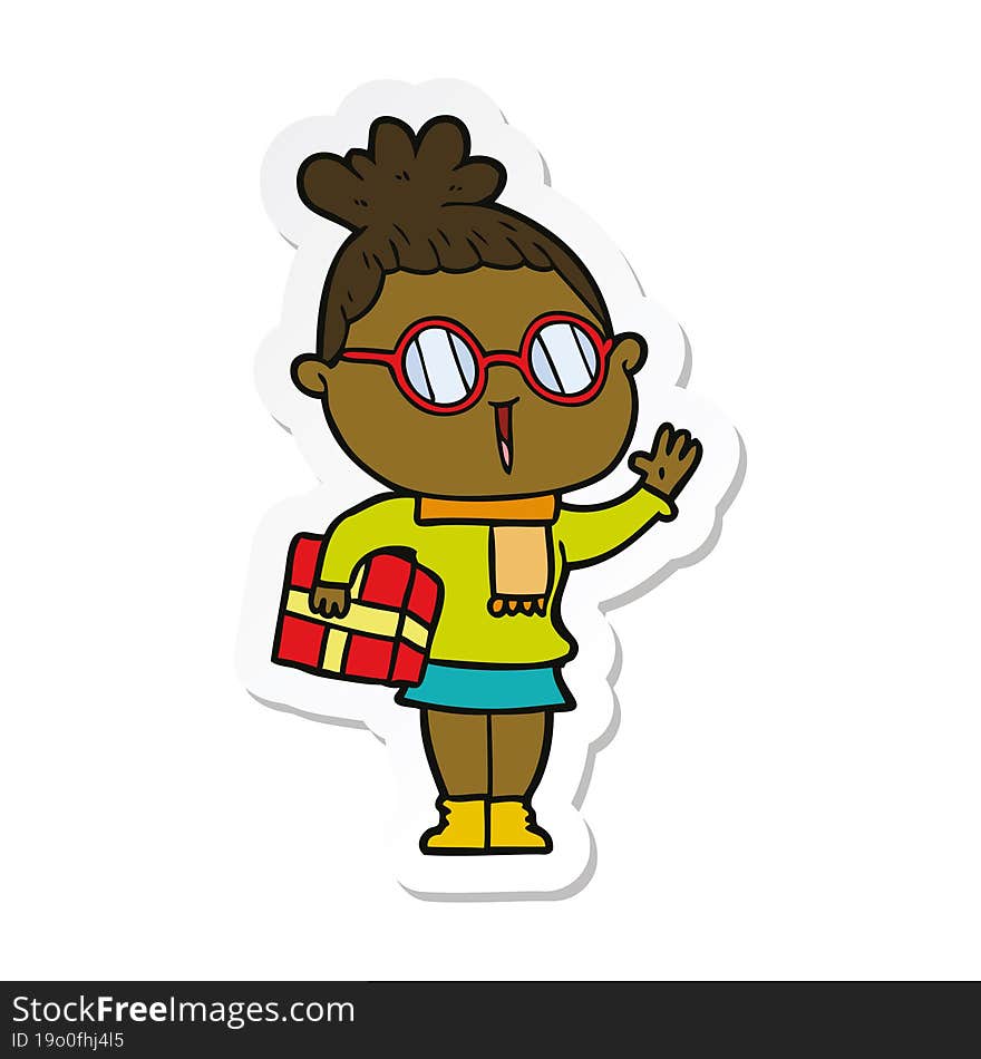 sticker of a cartoon woman wearing spectacles