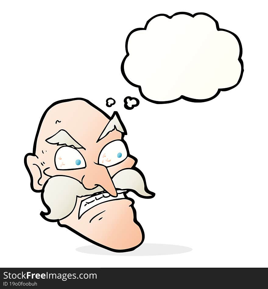 cartoon angry old man with thought bubble