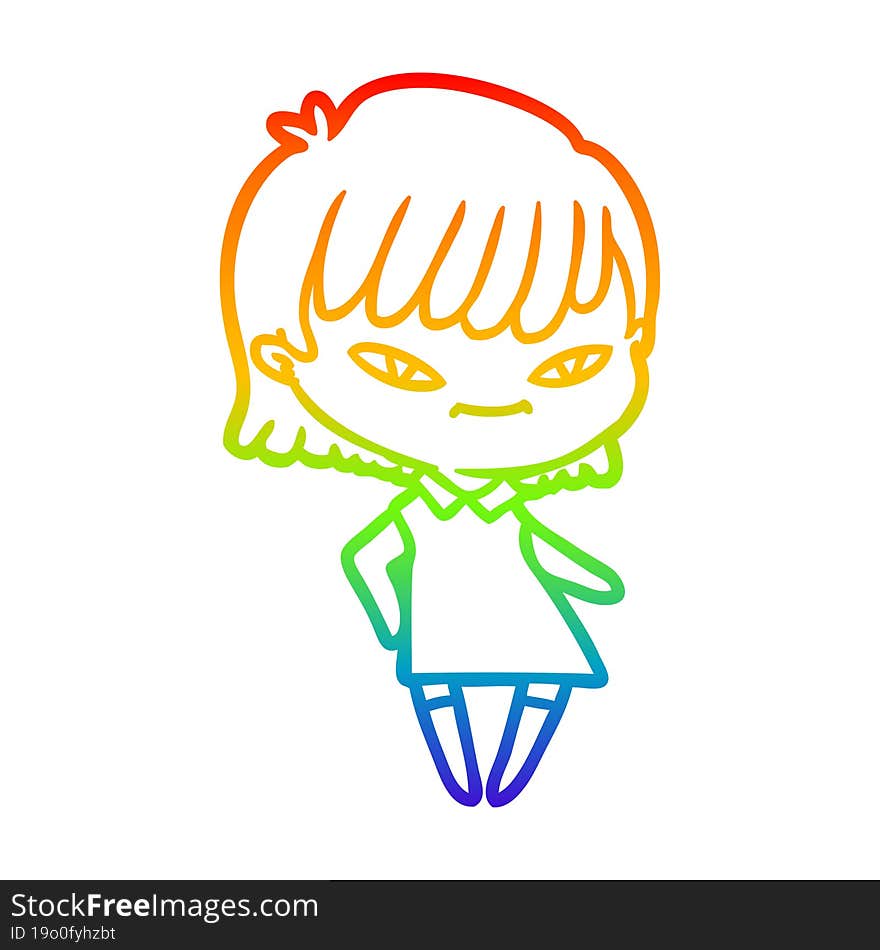 rainbow gradient line drawing of a cartoon woman