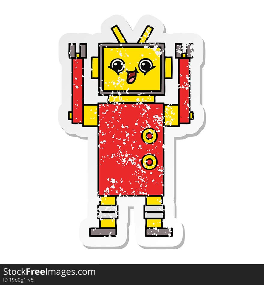 distressed sticker of a cute cartoon happy robot