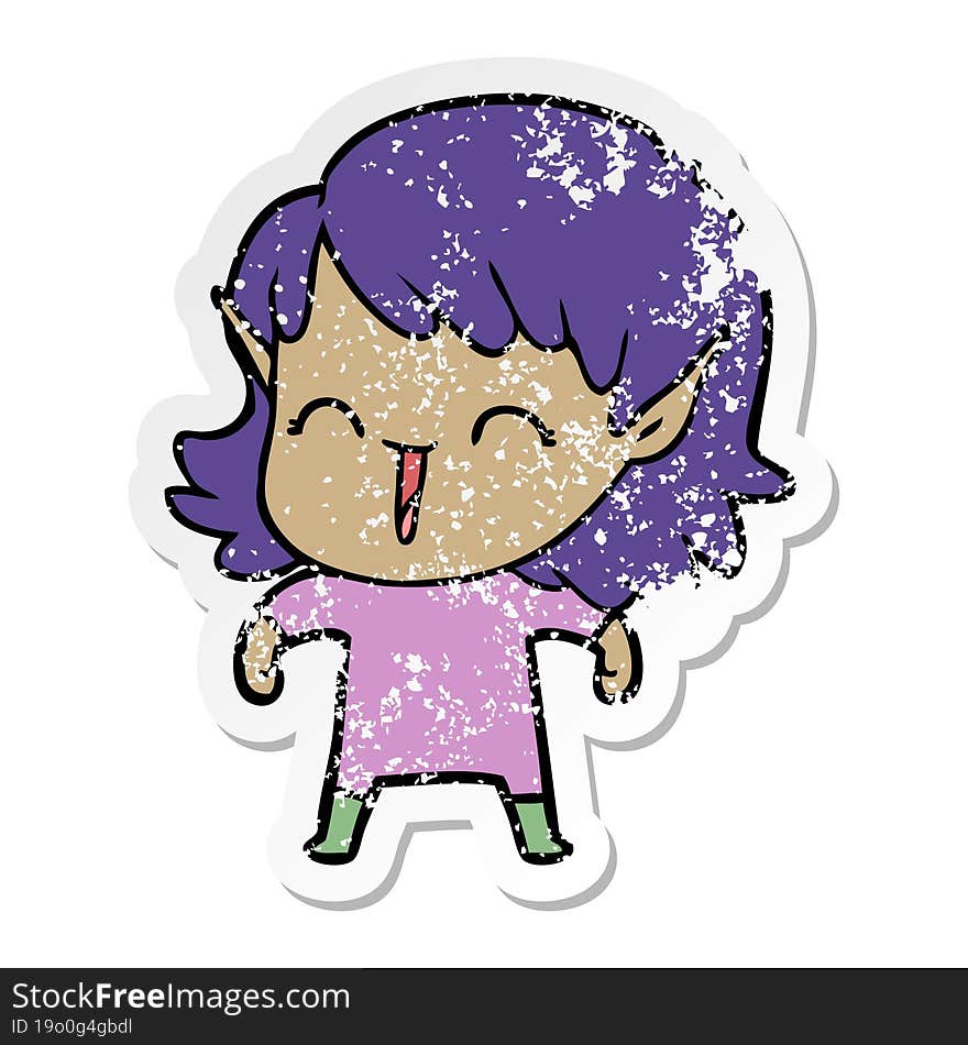 distressed sticker of a cartoon elf girl