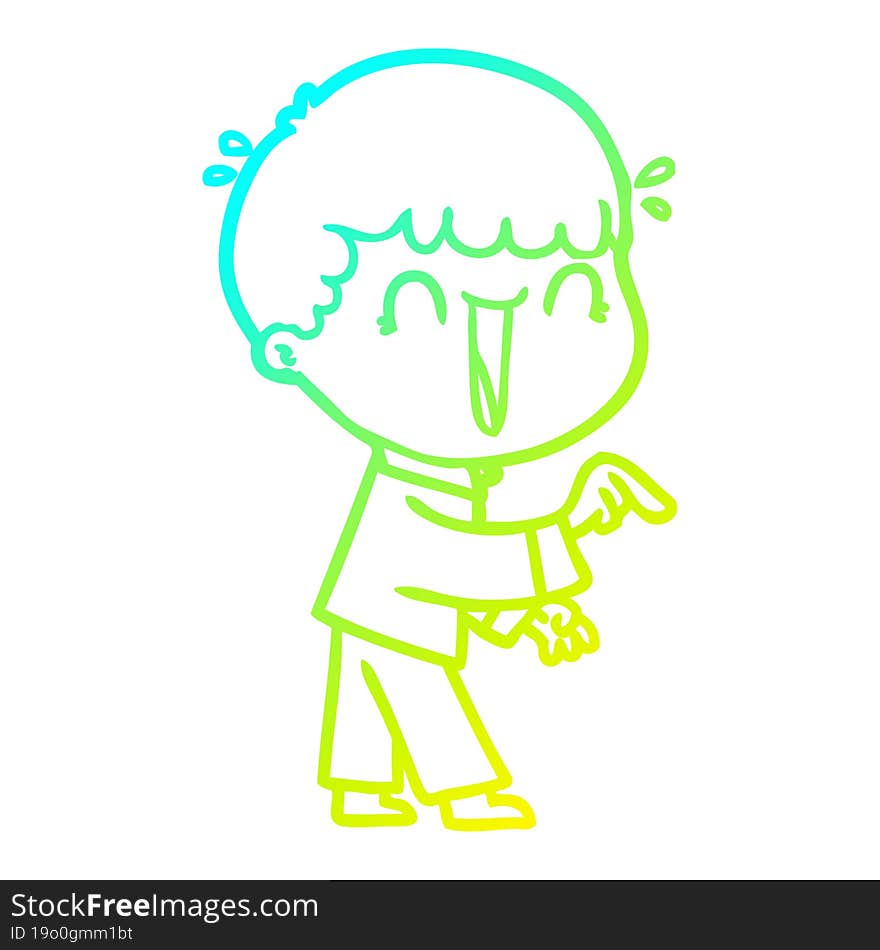 cold gradient line drawing of a laughing cartoon man pointing finger