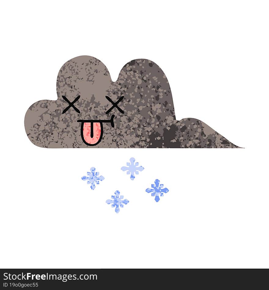 retro illustration style cartoon storm snow cloud