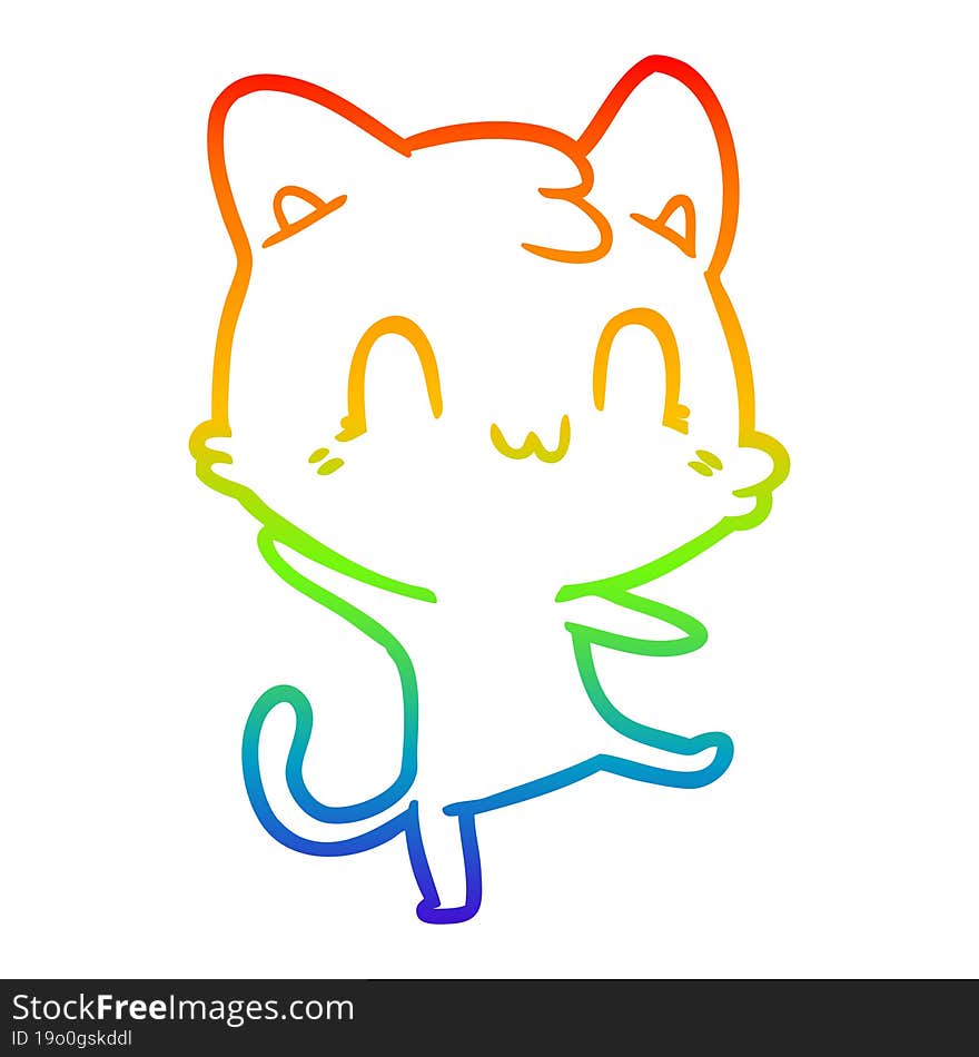 rainbow gradient line drawing cartoon happy cat