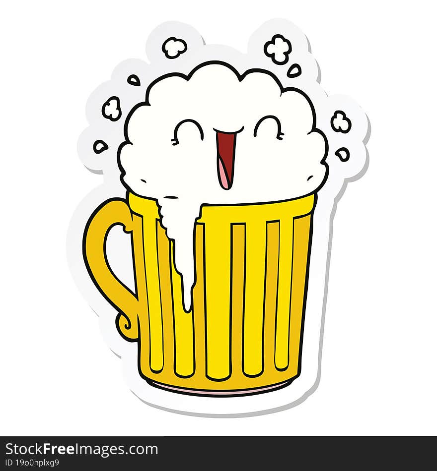 sticker of a happy cartoon mug of beer