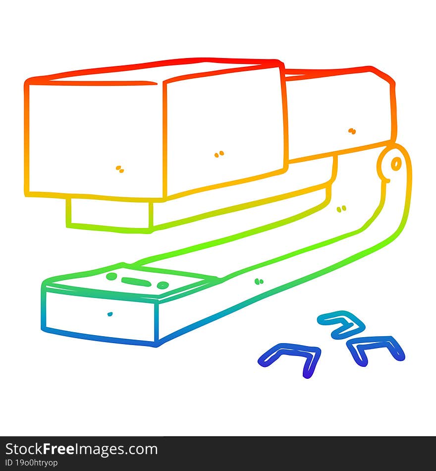 rainbow gradient line drawing of a cartoon office stapler