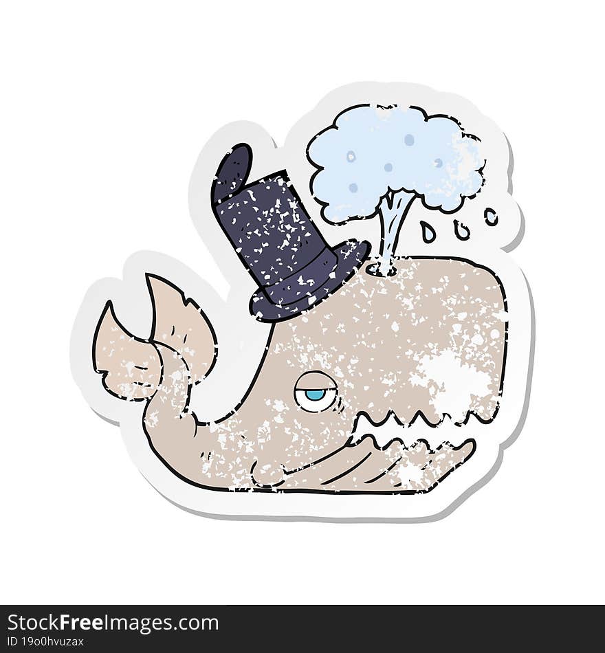 retro distressed sticker of a cartoon whale spouting water