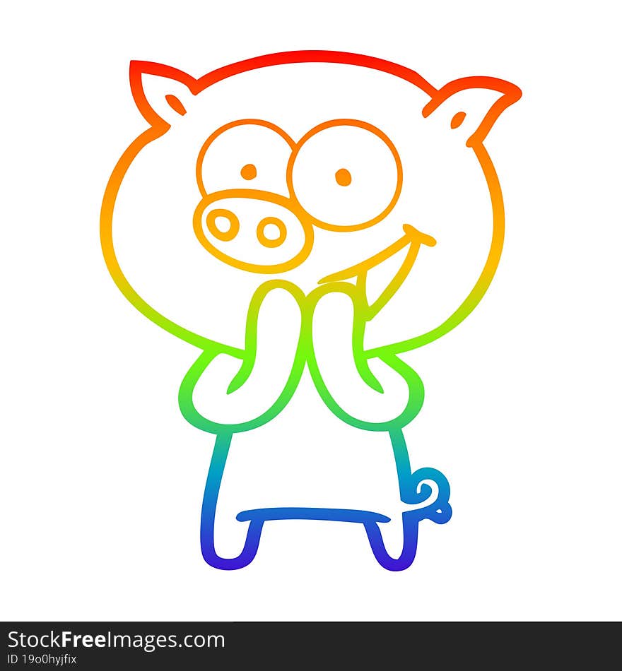 rainbow gradient line drawing of a cheerful pig cartoon