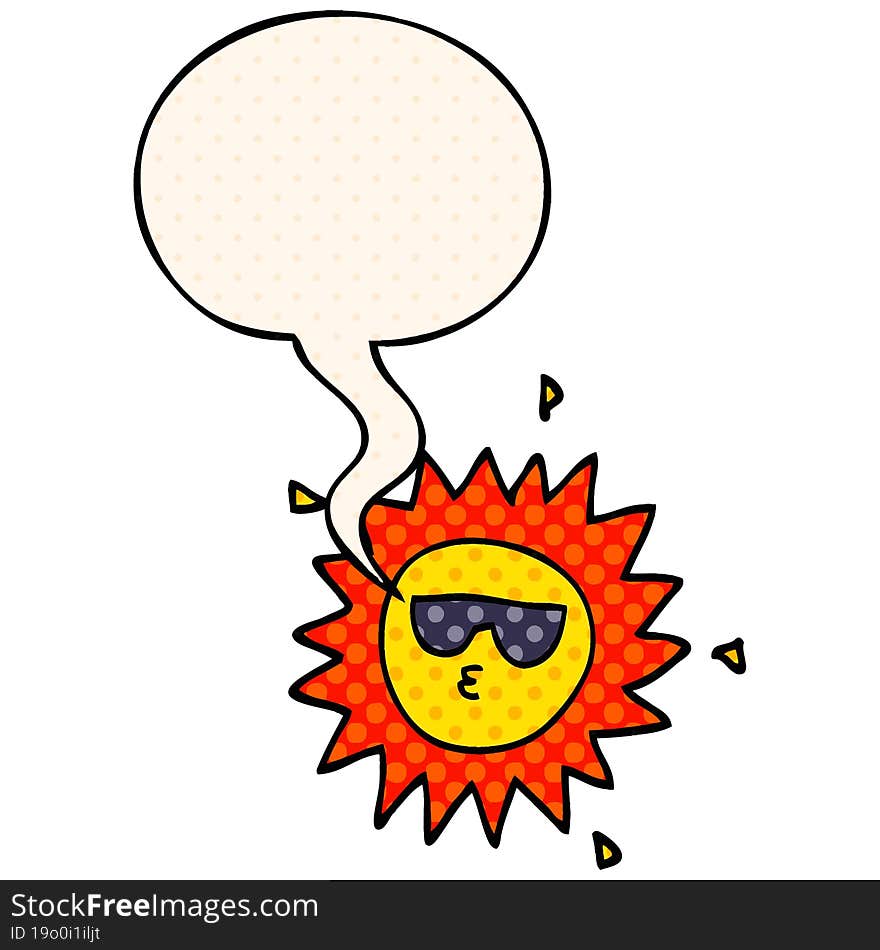 cartoon sun with speech bubble in comic book style