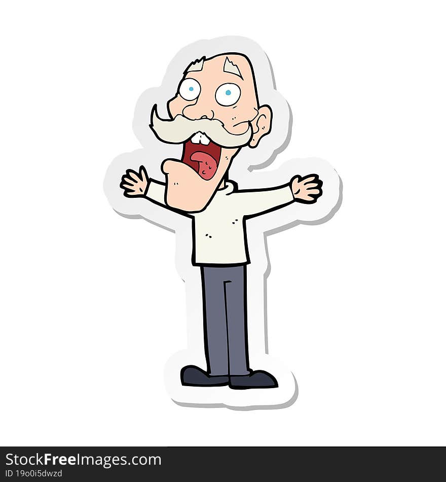 Sticker Of A Cartoon Stressed Old Man