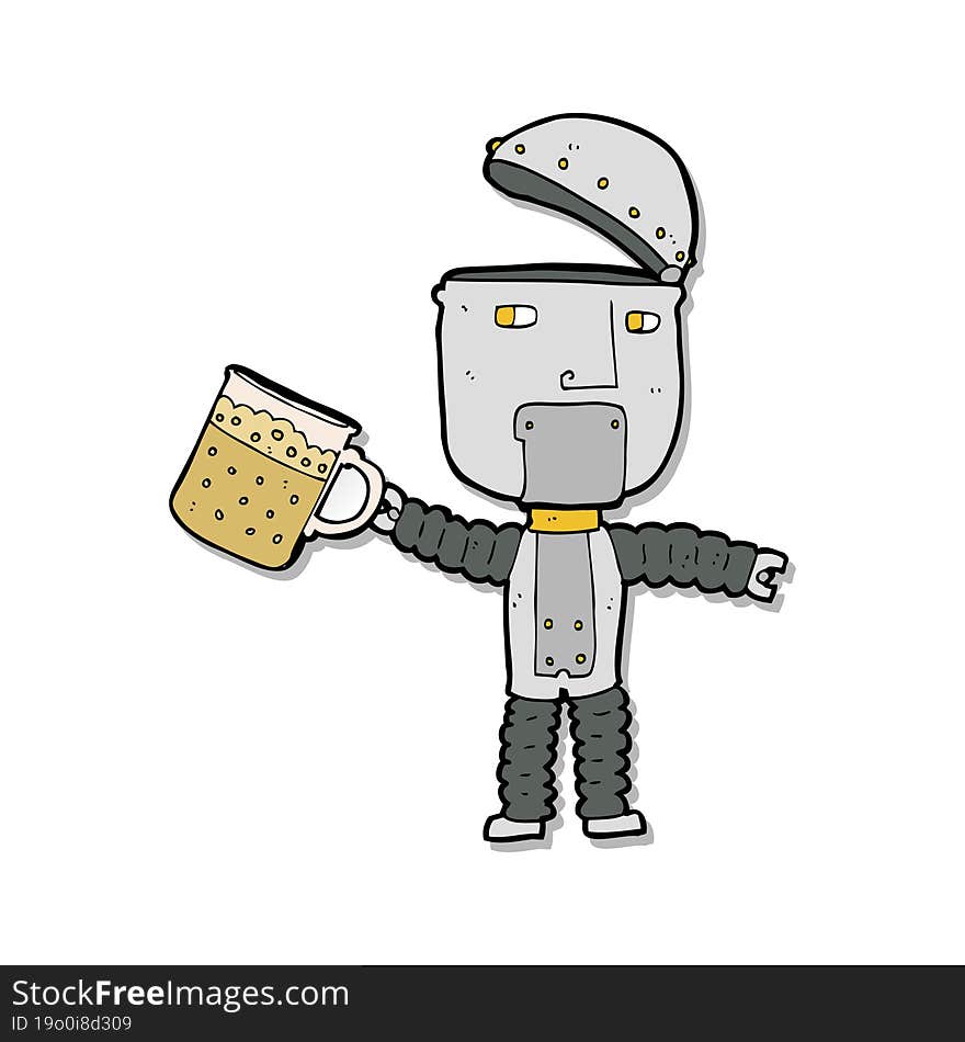 sticker of a cartoon robot drinking beer