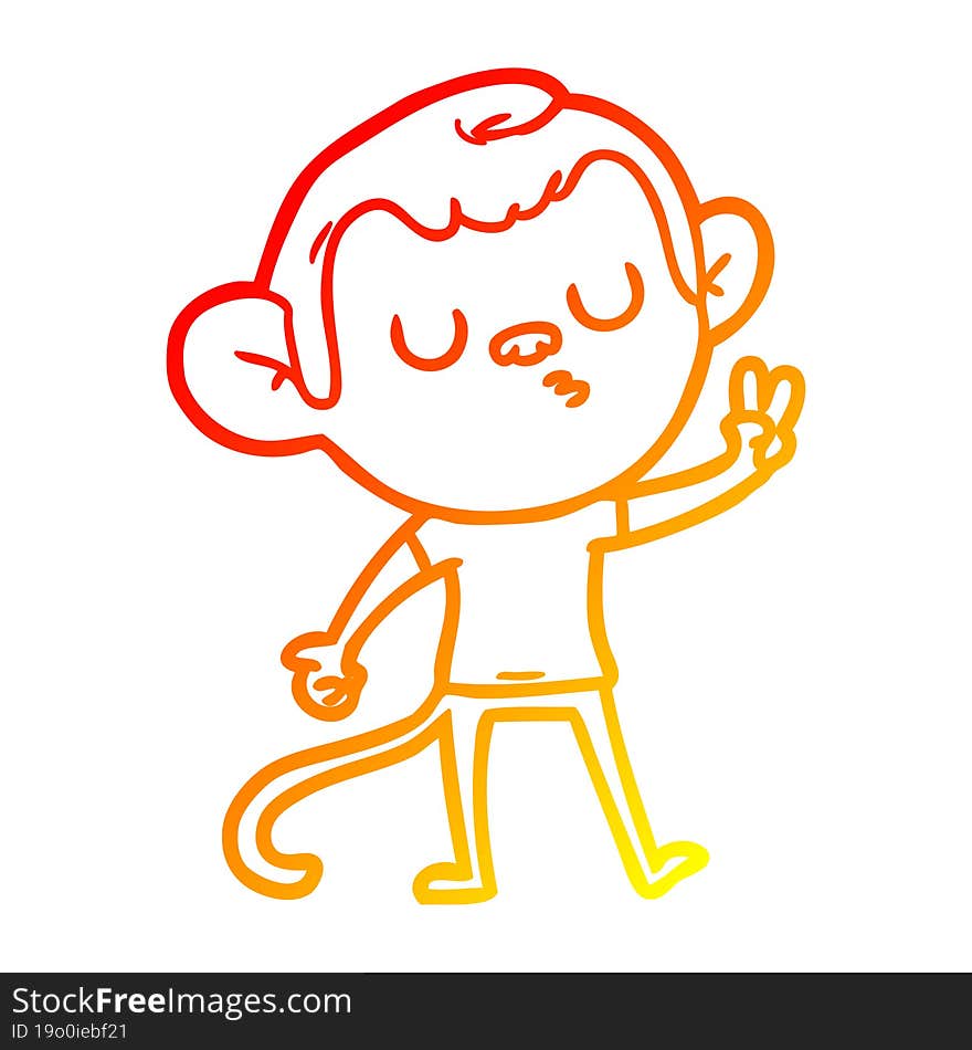 warm gradient line drawing of a cartoon monkey