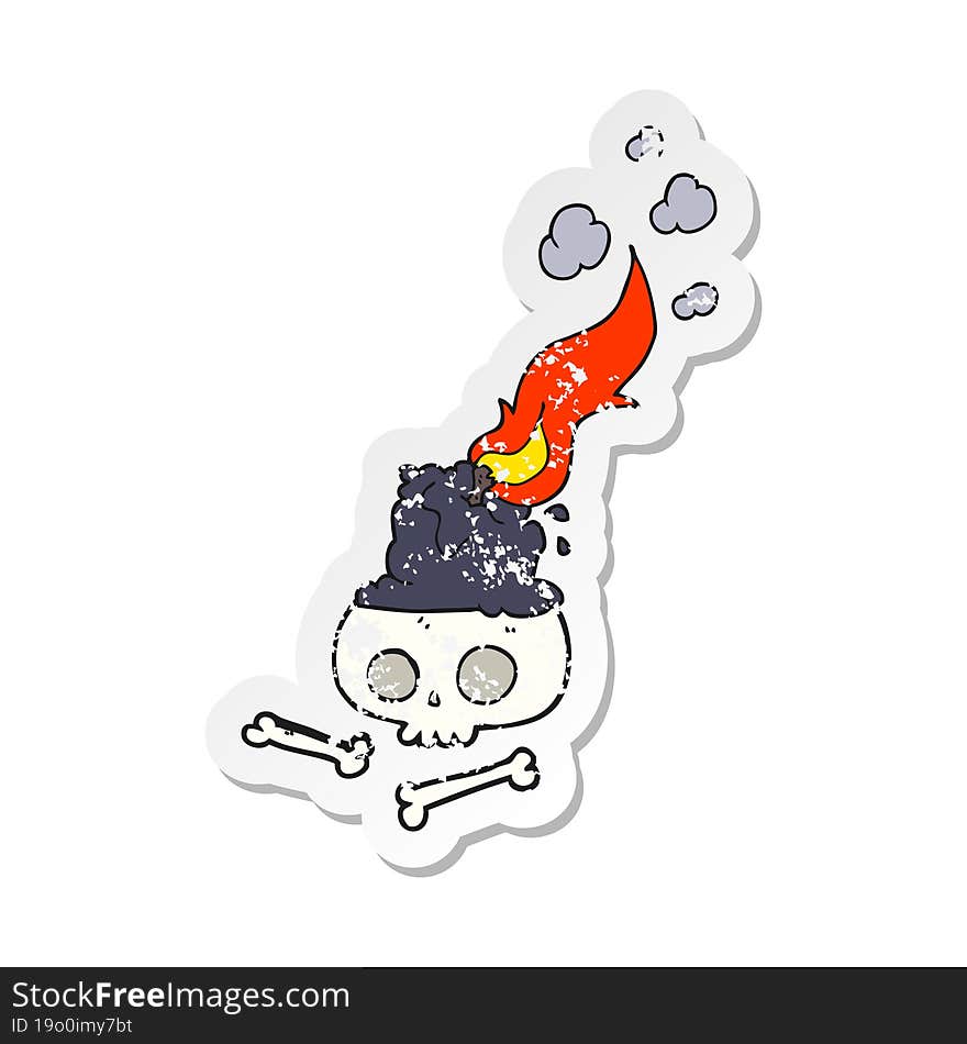 retro distressed sticker of a cartoon burning candle on skull