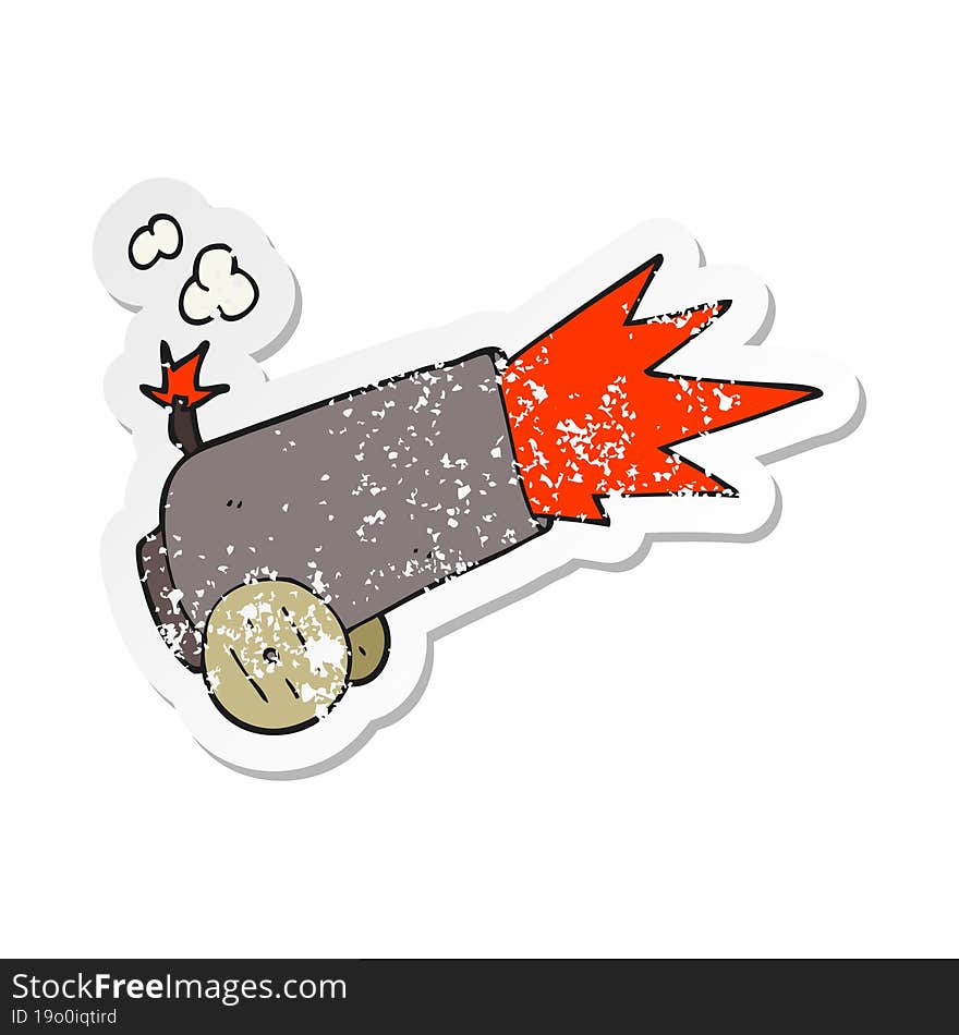 retro distressed sticker of a cartoon cannon firing