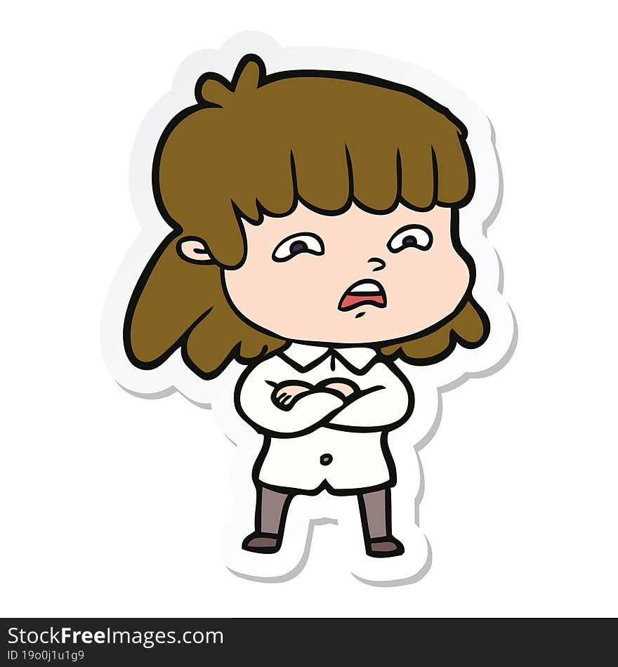 Sticker Of A Cartoon Worried Woman