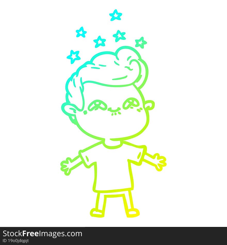 cold gradient line drawing of a happy cartoon boy