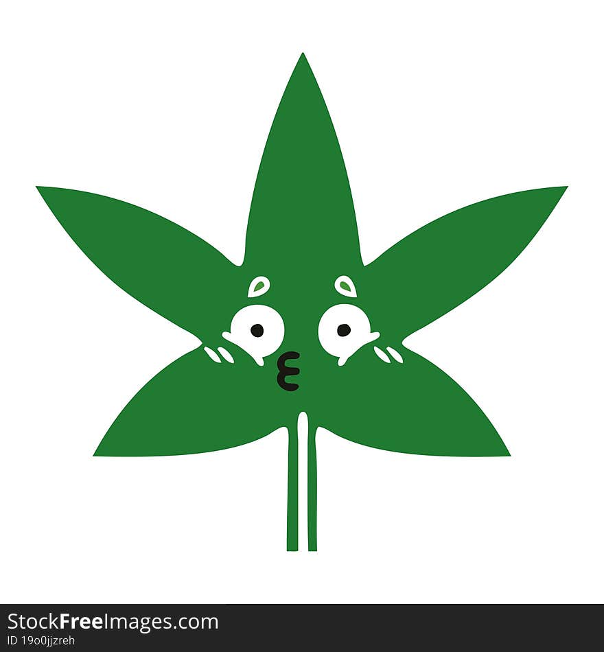 flat color retro cartoon marijuana leaf