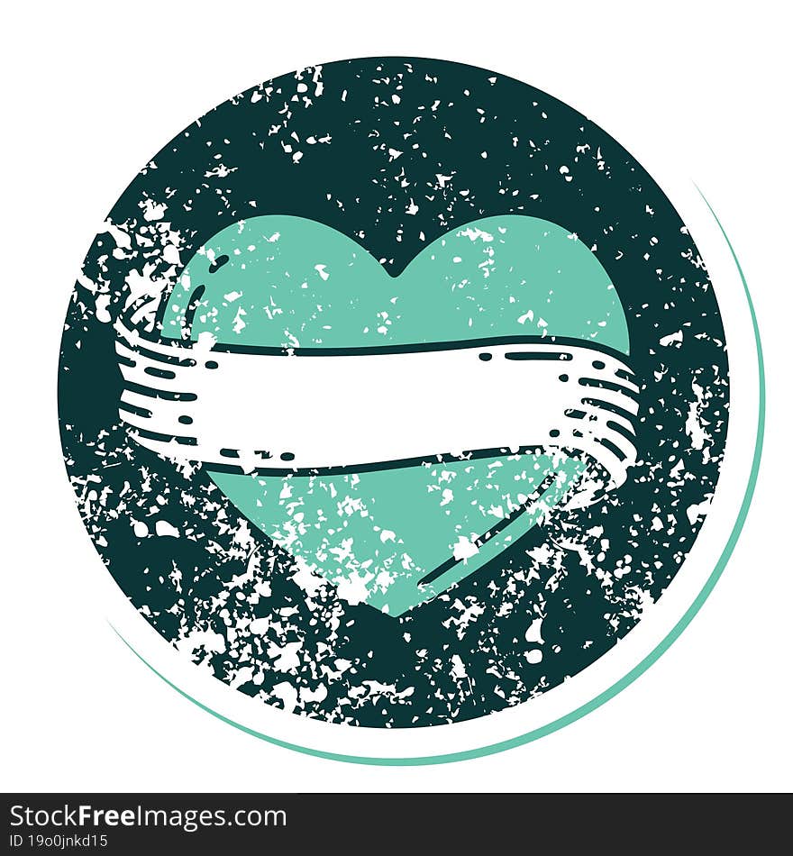 Distressed Sticker Tattoo Style Icon Of A Heart And Banner