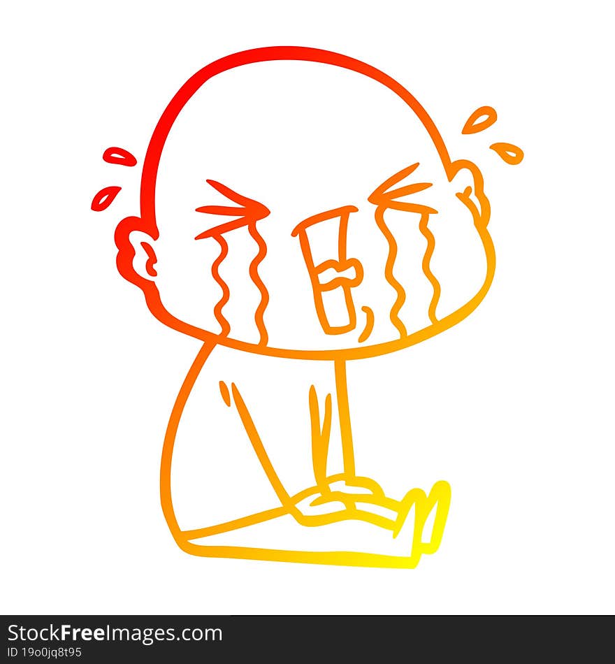 Warm Gradient Line Drawing Cartoon Crying Bald Man