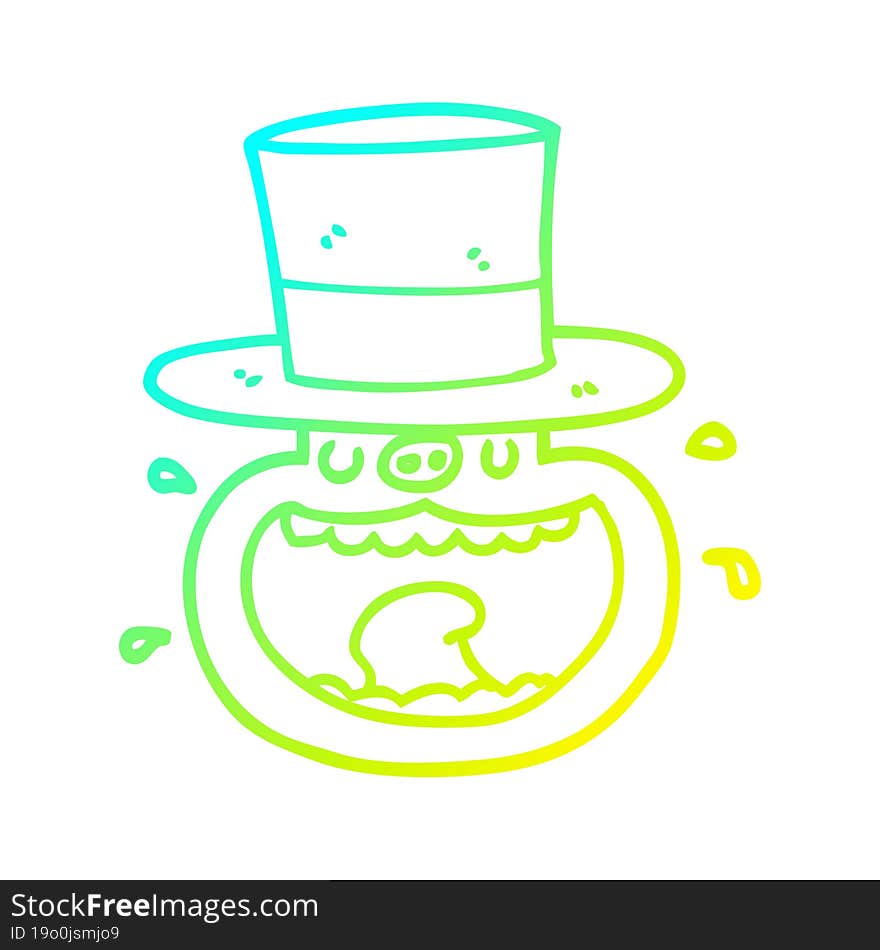 Cold Gradient Line Drawing Cartoon Pig Wearing Top Hat