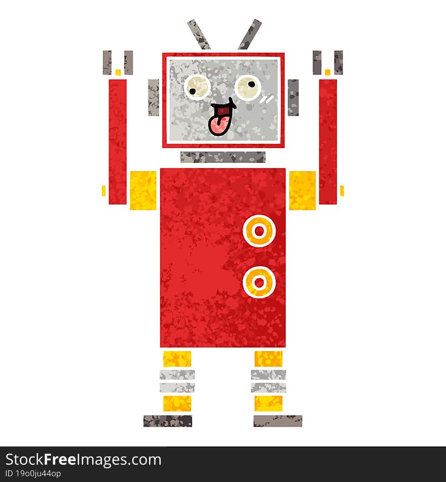 retro illustration style cartoon crazy robot