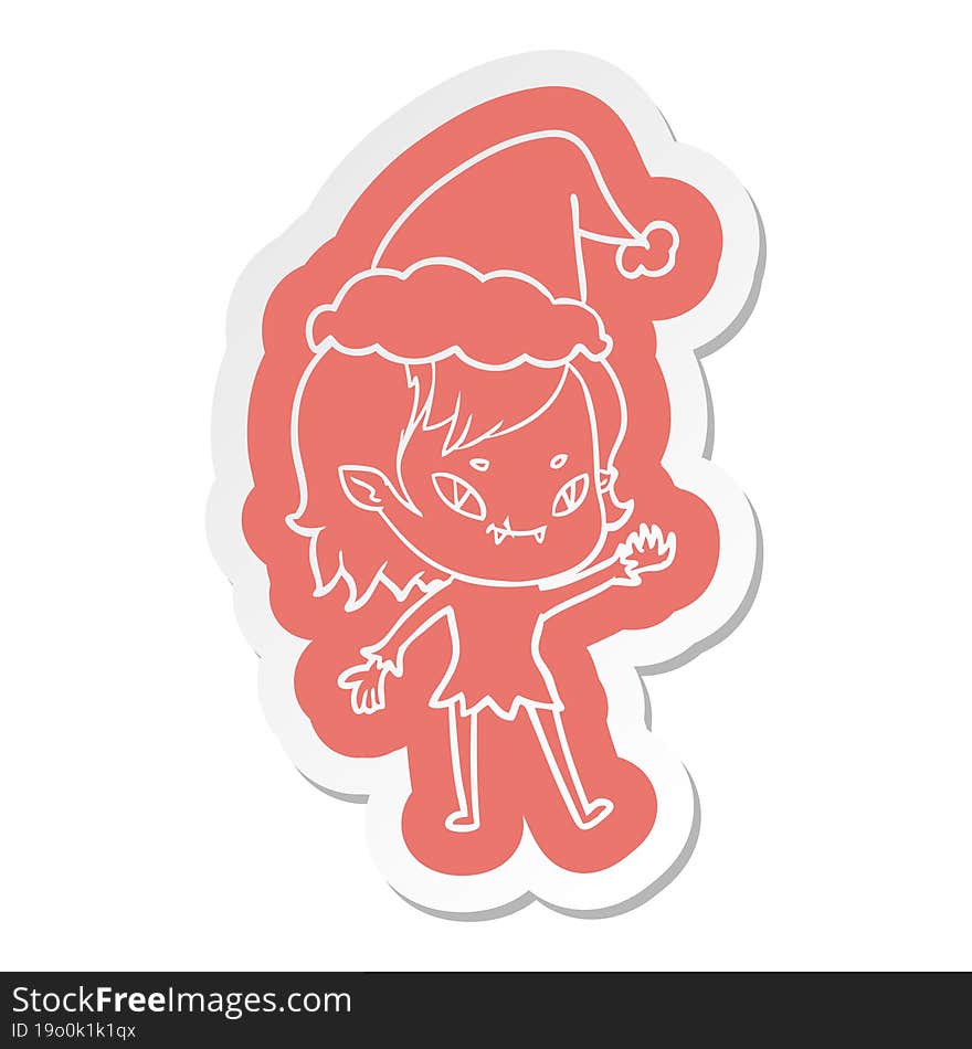 Cartoon  Sticker Of A Friendly Vampire Girl Wearing Santa Hat