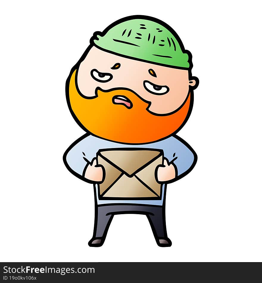 cartoon worried man with beard. cartoon worried man with beard