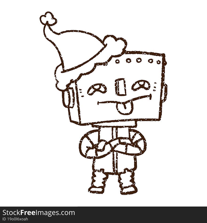 Festive Robot Charcoal Drawing