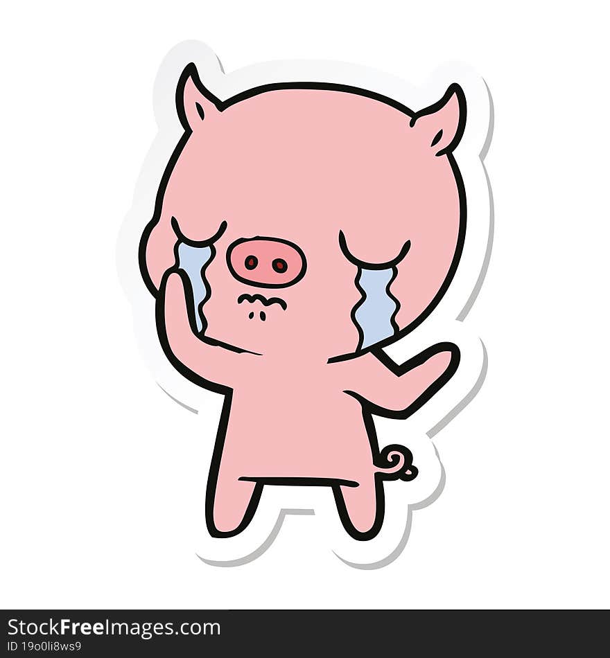 sticker of a cartoon pig crying