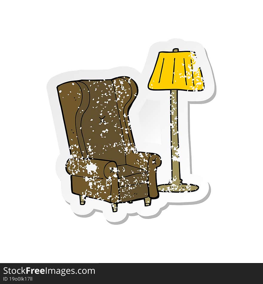 retro distressed sticker of a cartoon lamp and old chair