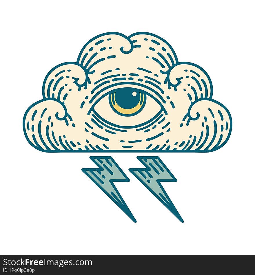 tattoo style icon of an all seeing eye cloud