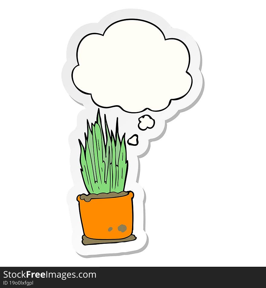 cartoon house plant and thought bubble as a printed sticker