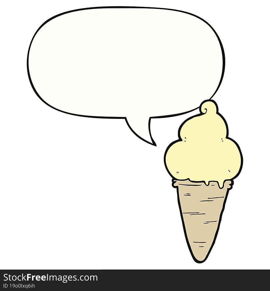 cartoon ice cream with speech bubble. cartoon ice cream with speech bubble