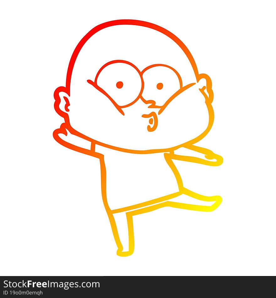 warm gradient line drawing cartoon bald man staring