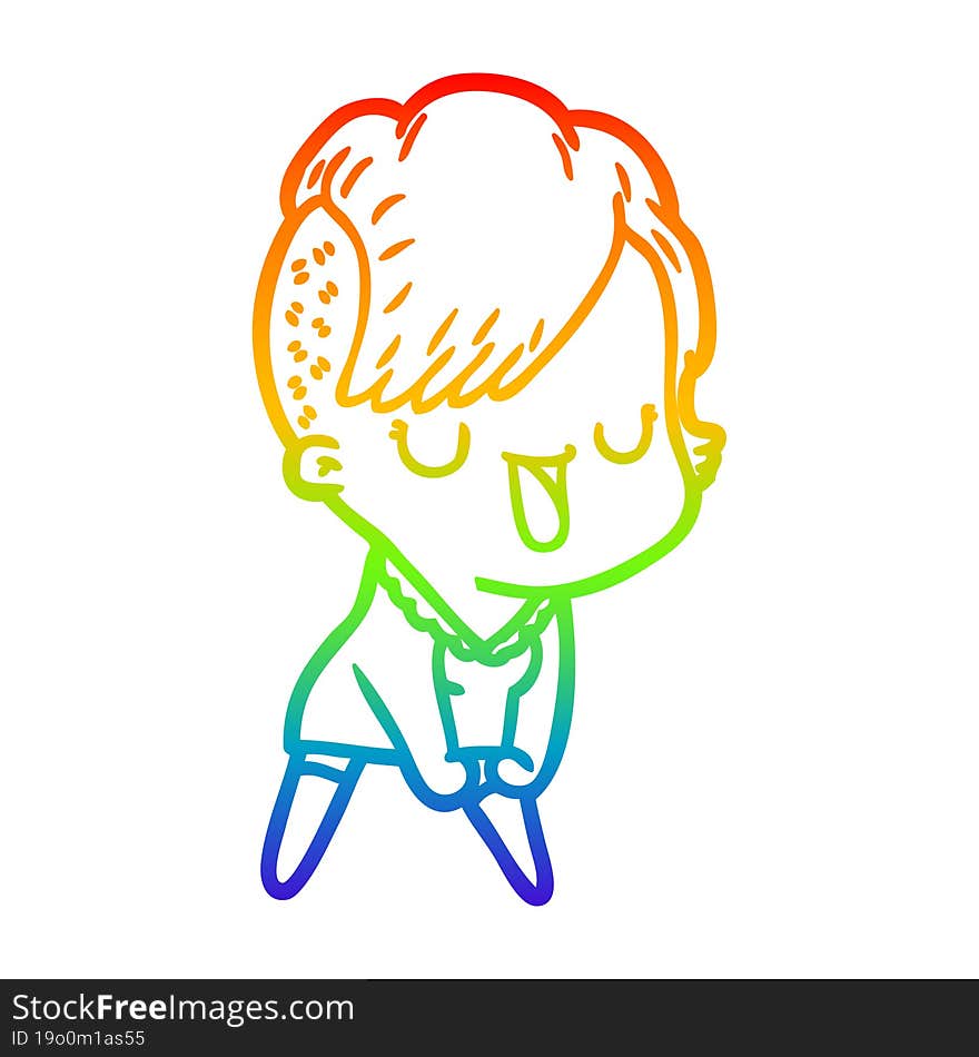 rainbow gradient line drawing cute cartoon girl with hipster haircut