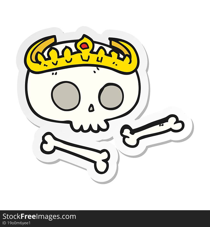 sticker of a cartoon skull wearing tiara